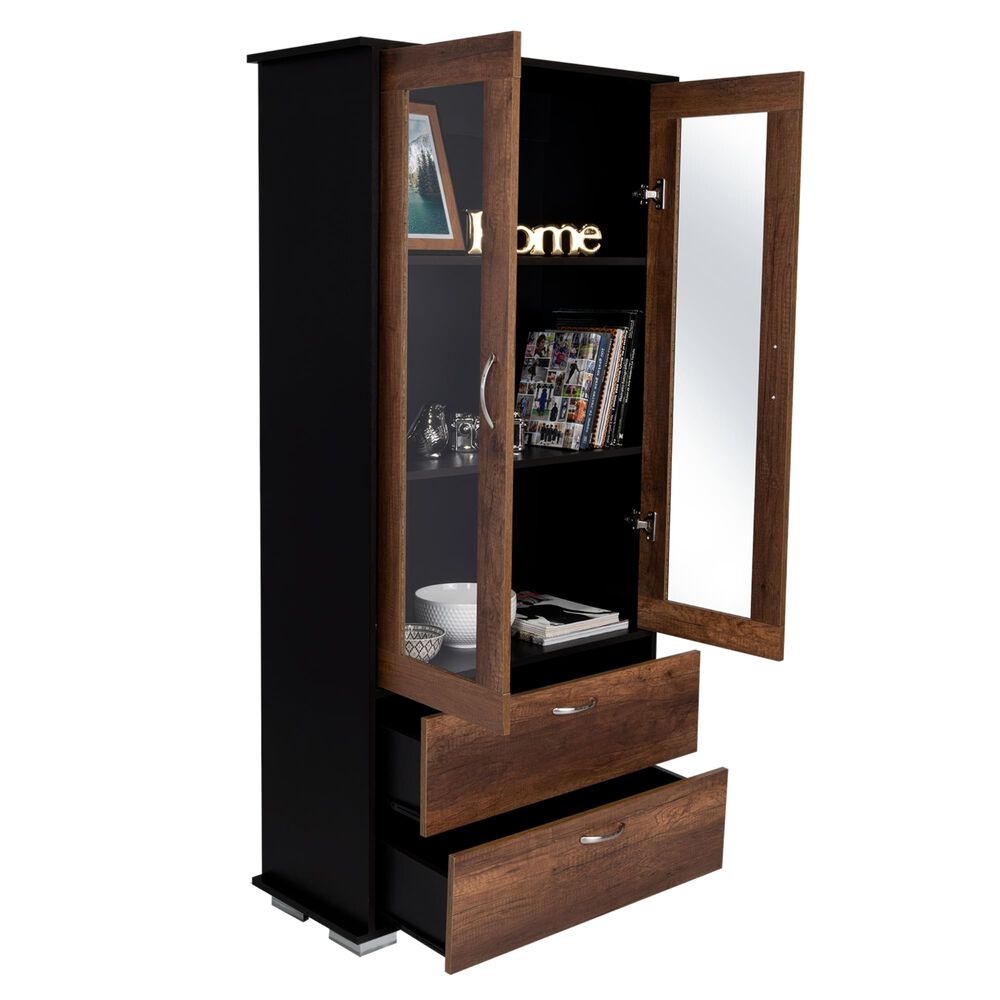 Vitrina 2 Cajones 2 Puertas Fm-001o - Café Oscuro Y Negro image number 3.0