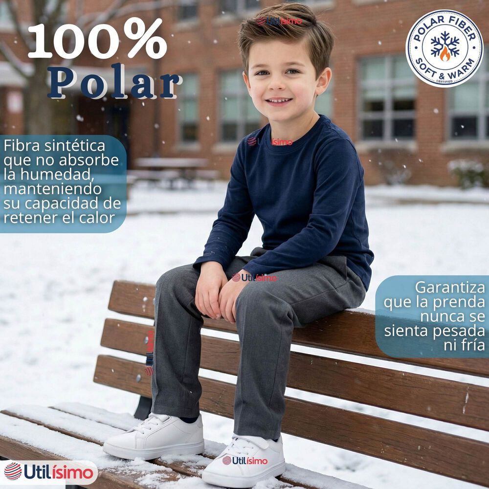 Pack 3 Poleras Camisetas Polar Azul Primera Capa Escolar Cuello Redondo Manga Larga Ni&ntilde;o image number 3.0
