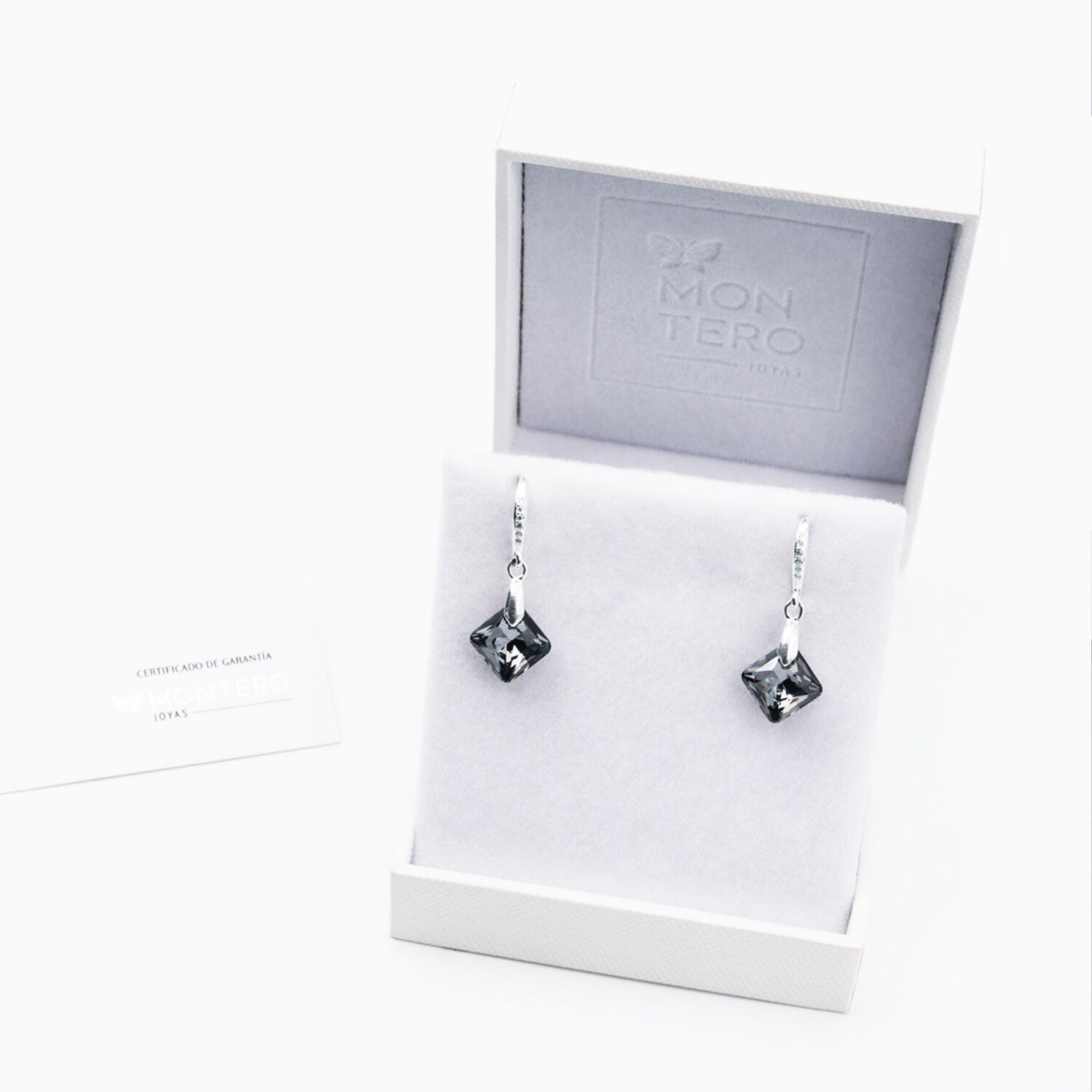 Aros Cristina Plata Italiana 925 Y Cristal Genuino Silver Night image number 2.0