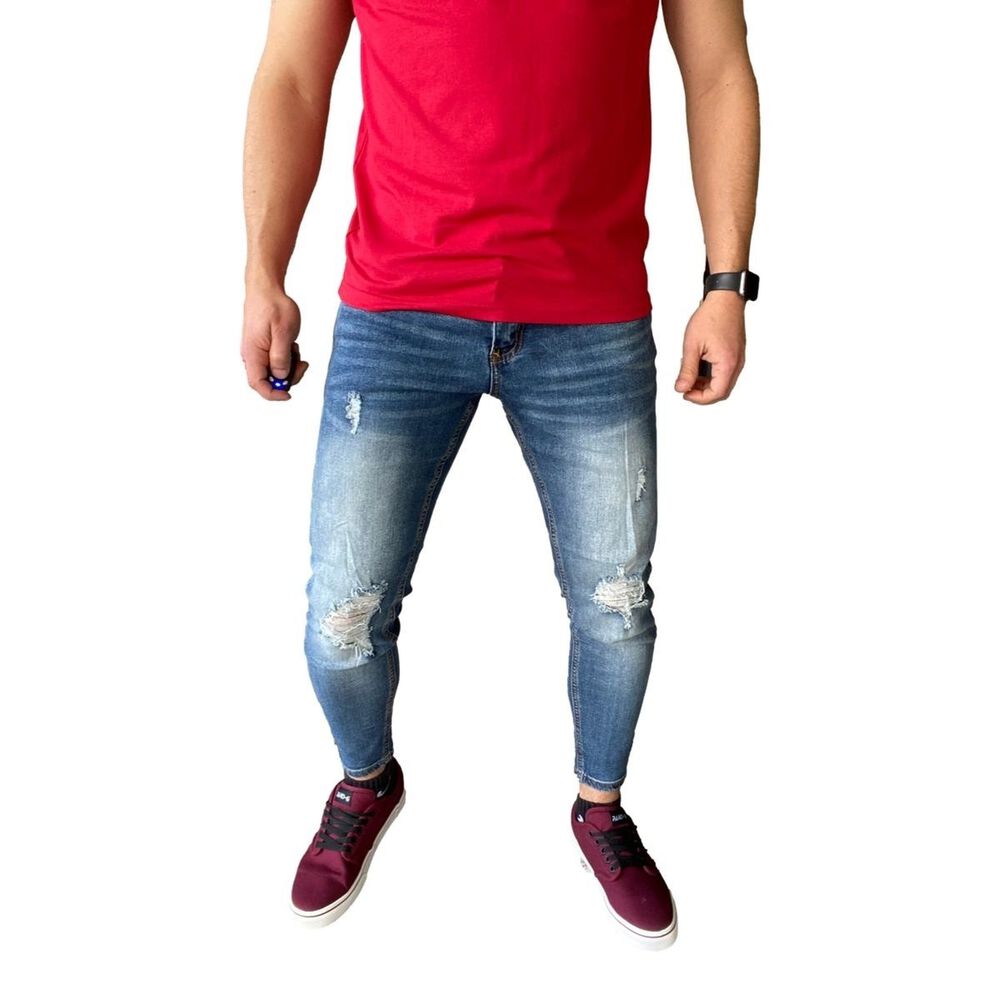 Jeans S&uacute;per Slim Fit Destroyed Azul Focalizado image number 2.0