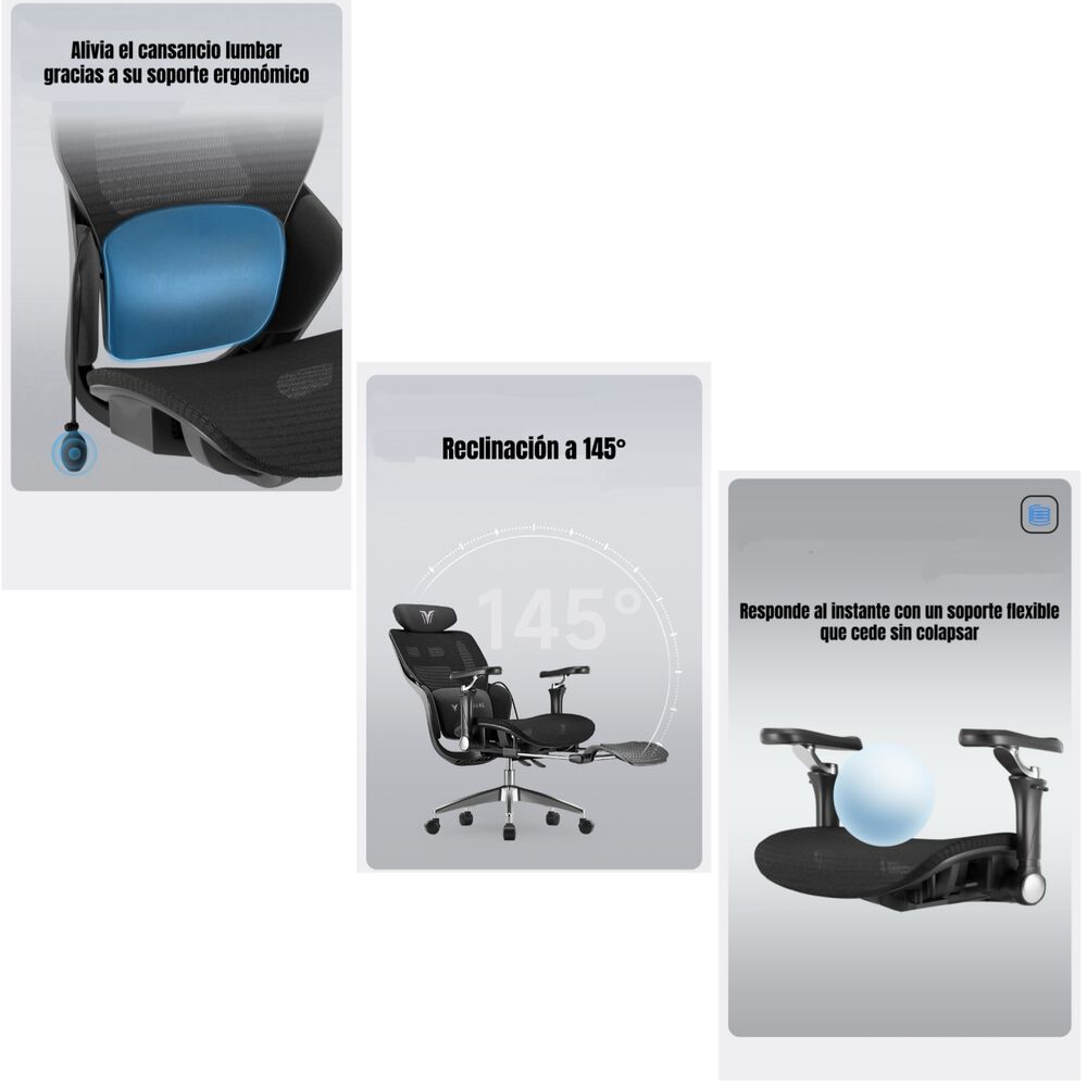 Silla De Escritorio Reclinable Con Reposapies E16 Negra image number 2.0