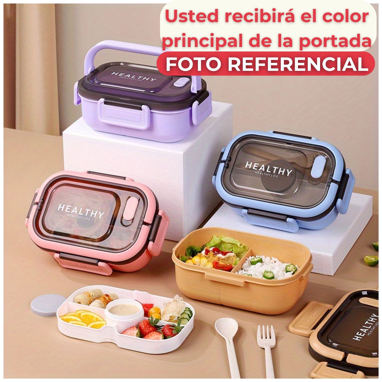 Fiambrera Bento Box Contenedor 1200 Ml + Salsera T&aacute;per Pl&aacute;stico Blue image number 2.0