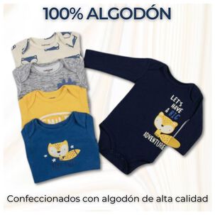 Pack 5 Bodys Ni&ntilde;o Manga Larga Tedmimak 100% Algod&oacute;n Sunny Jungle