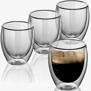 Taza Cafe Expresso 4 Vasos Vidrio Doble Pared T&eacute;rmica 80 Ml
