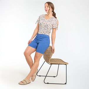 Bermuda B&aacute;sico Liso Tiro Medio Regular Mujer Geeps