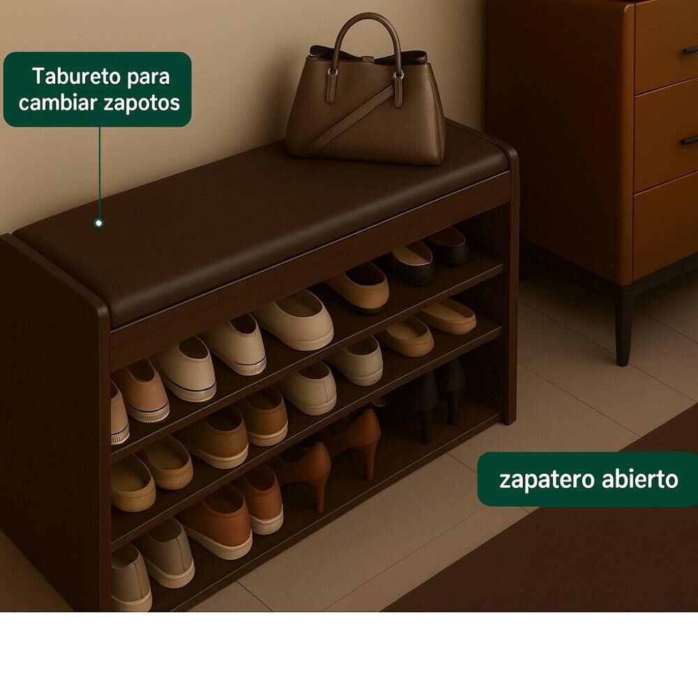 Banco Zapatero 3 Niveles Con Cojín Y Almacenamiento Oculto image number 10.0