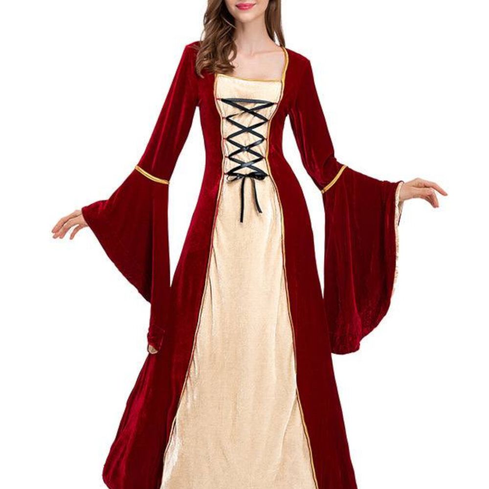 Disfraz Medieval Renacentista Para Mujer Vestido Largo Con Cordones G&oacute;tico image number 13.0