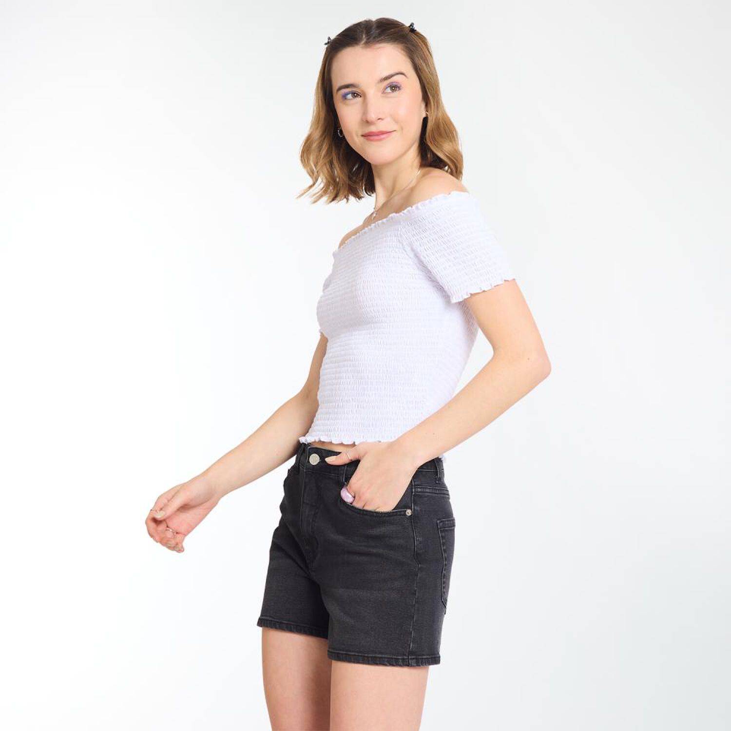 Polera Crop Panal Manga Corta Cuello Cuadrado Mujer Freedom image number 2.0