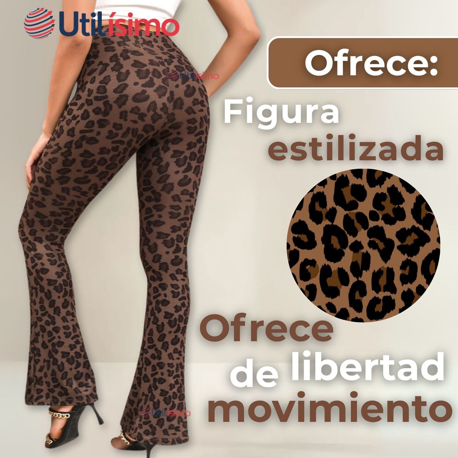 Calza Palazzo Con Dise&ntilde;o Leopardo Polar Tiro Alto Mujer Leggings image number 5.0