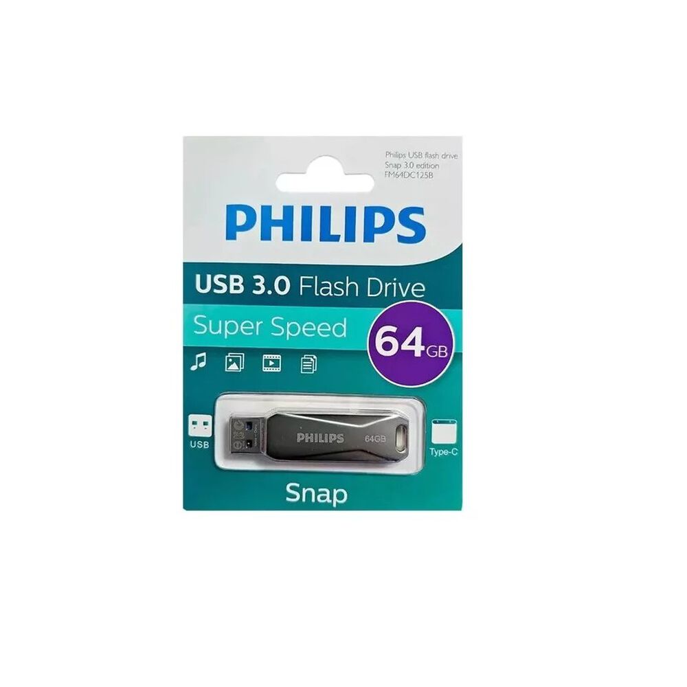 Pendrive 64gb Usb 3.0 Y Tipo C Snap Gris - Philips image number 1.0
