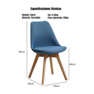 Set 4 Sillas De Comedor De Tela Madera Gris Fabric Lubabycas