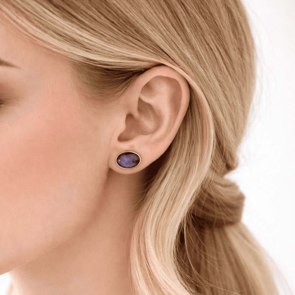 Aros Amatista Ovalado Plata 950 Tornillo Mariposa Mujer Elegantes Piedra Morado image number 2.0