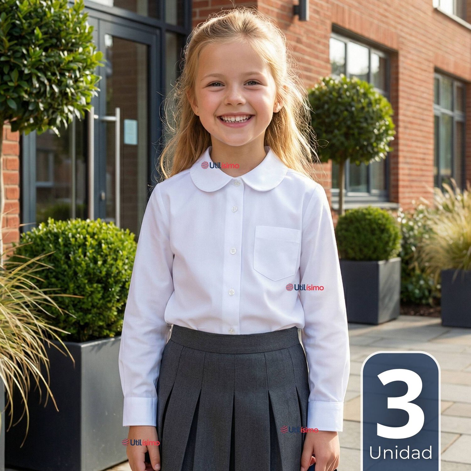 Pack 3 Blusas Escolar Camisa Blanca Manga Larga Colegio Para Ni&ntilde;as image number 0.0
