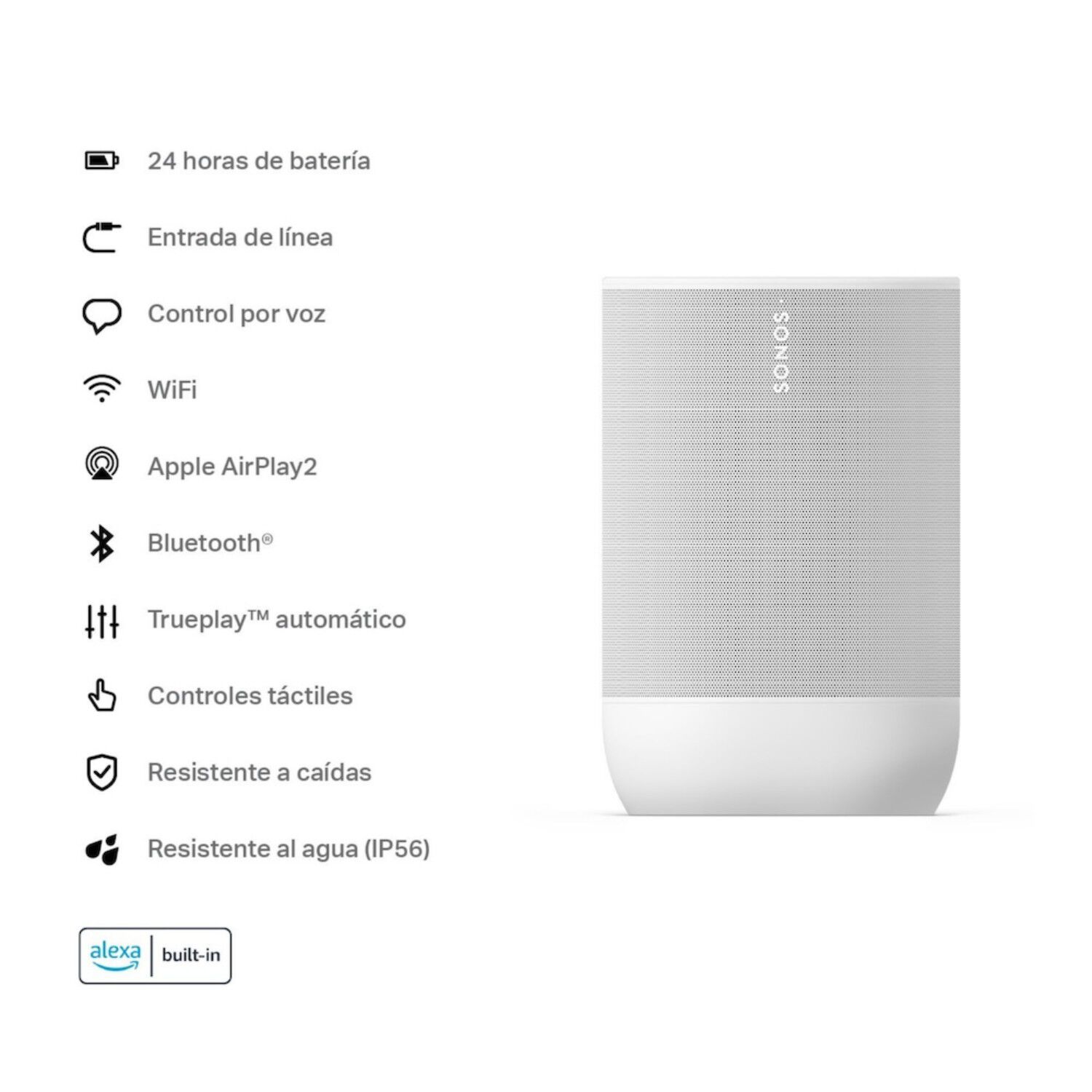 Parlante Bluetooth Sonos Move 2 Wireless Wifi Blanco image number 4.0