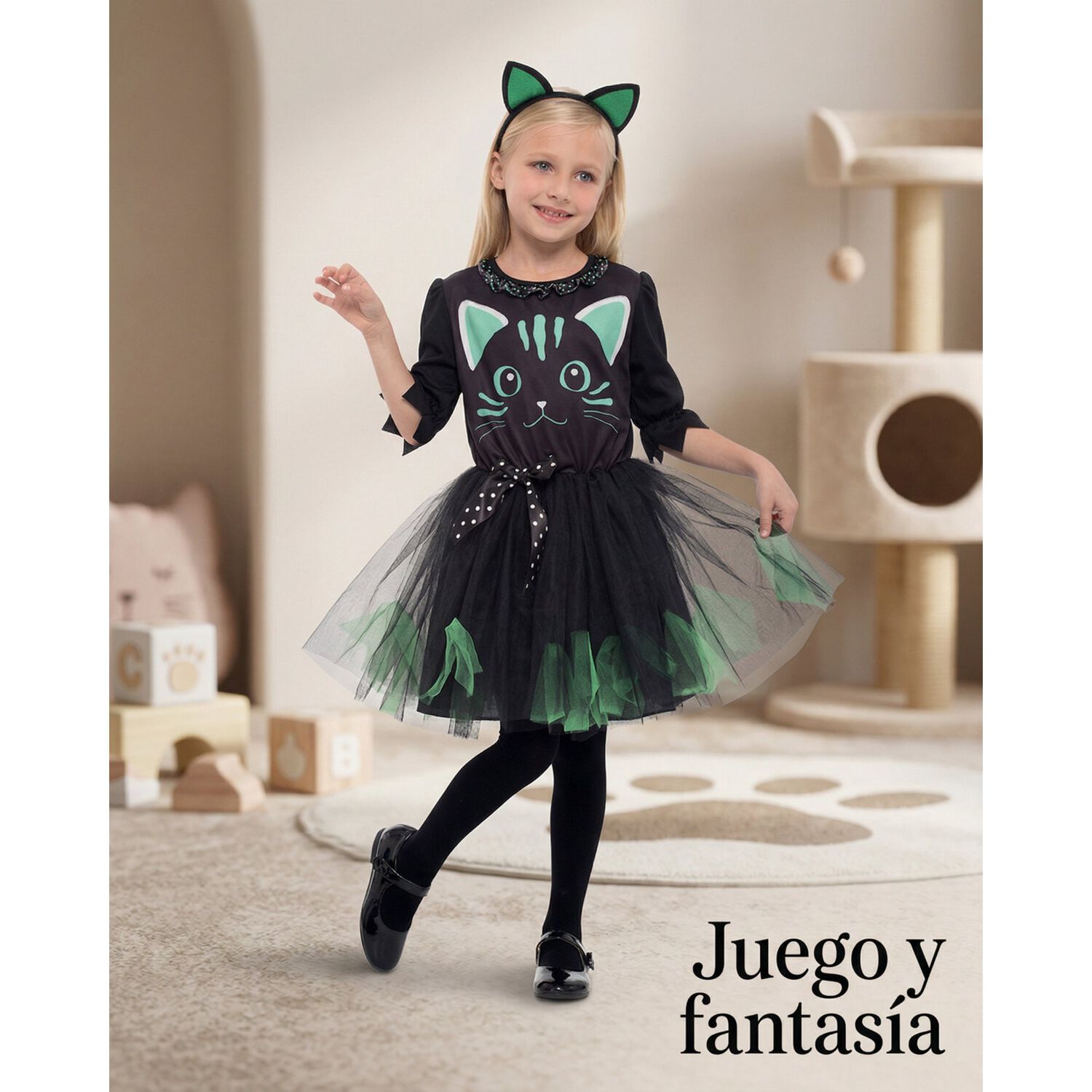 Disfraz Infantil Gato Verde Vestido Ni&ntilde;a image number 5.0