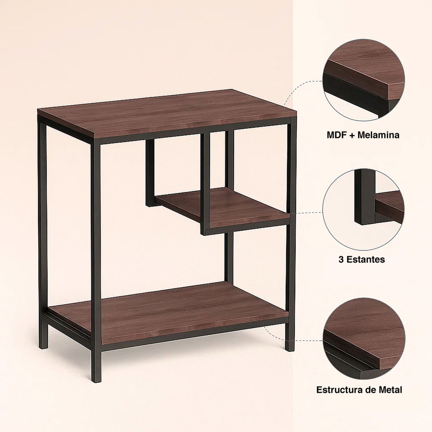 Mesa Auxiliar De 3 Niveles Con Estantes Abiertos 60x40x67 image number 4.0