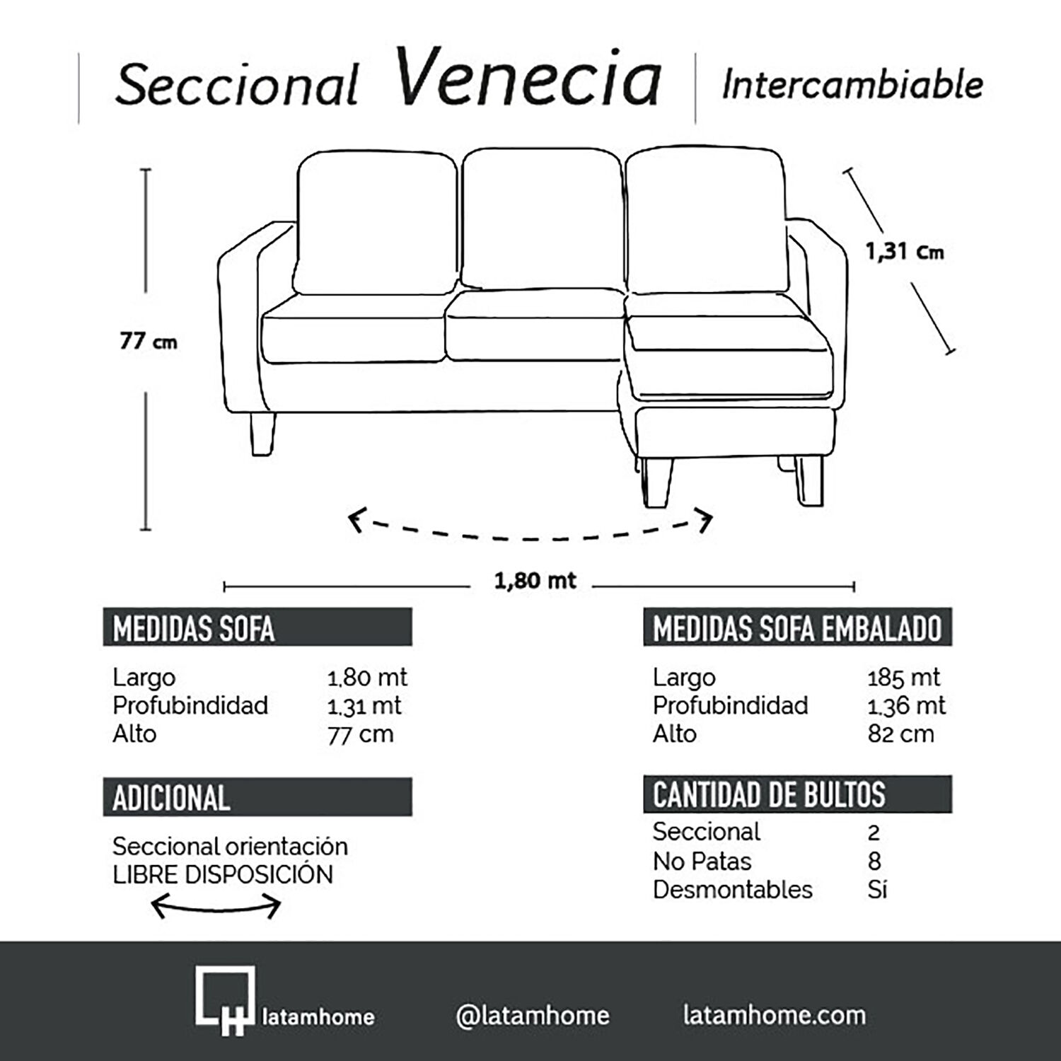 Seccional Venecia Intercambiable Tela Velvet Gris image number 5.0
