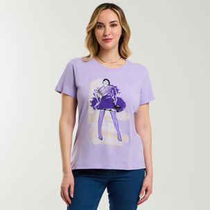 Polera Lisa Con Estampado Frontal Manga Corta Cuello Redondo Mujer Geeps