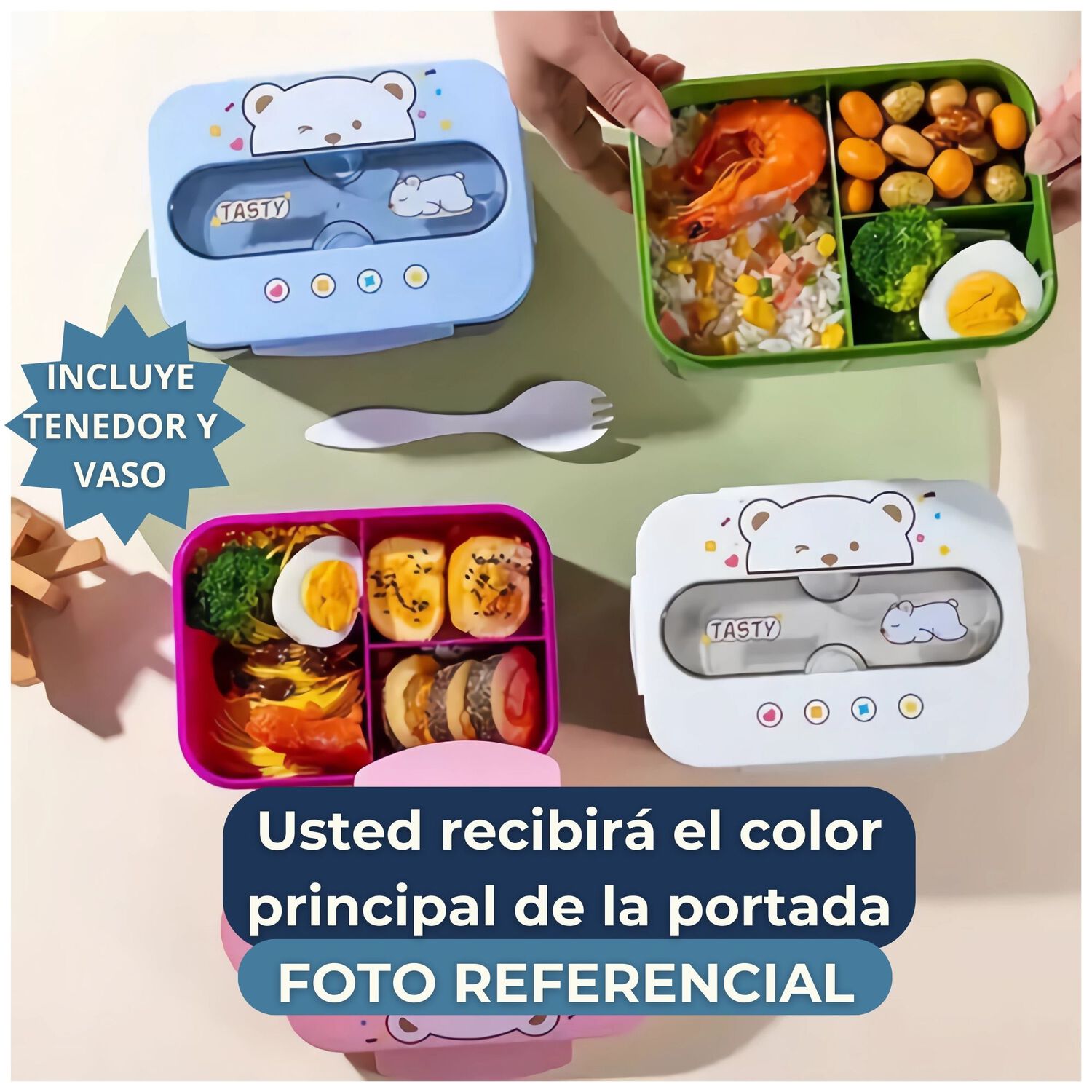 Fiambrera Contenedor Osito Tasty 1200 Ml + Cubiertos T&aacute;per Infantil Blue image number 3.0