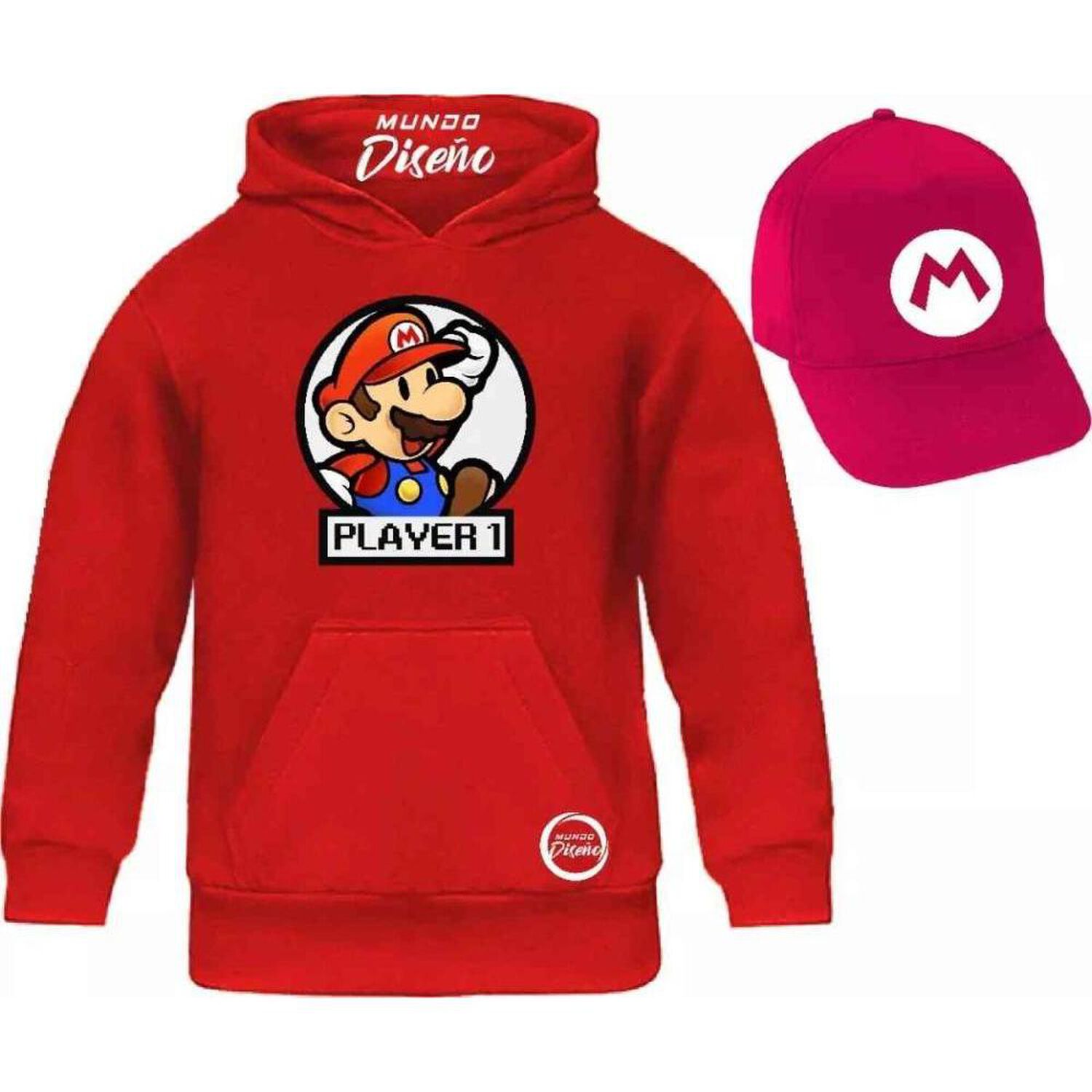 Poleron De Ni&ntilde;o Con Capucha Mario Bros Player 1 + Jockey image number 0.0