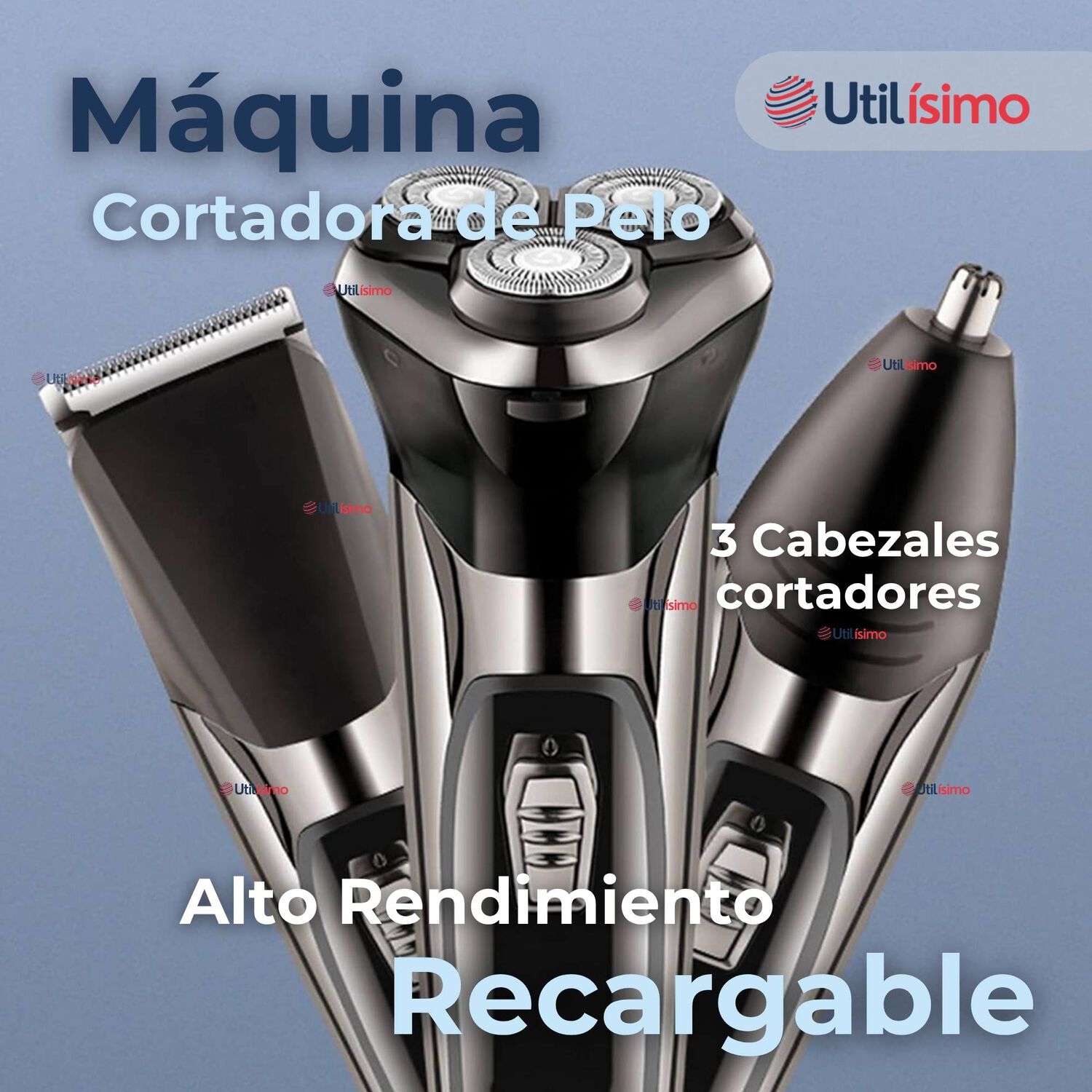 M&aacute;quina De Afeitar 3 En 1 Recargable Inal&aacute;mbrica Usb Color Plateada image number 2.0