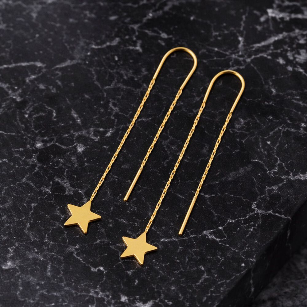 Aros Cadena Estrella Oro 18k 3cm Colgantes 1.5gr Mujer Elegantes Regalo image number 3.0