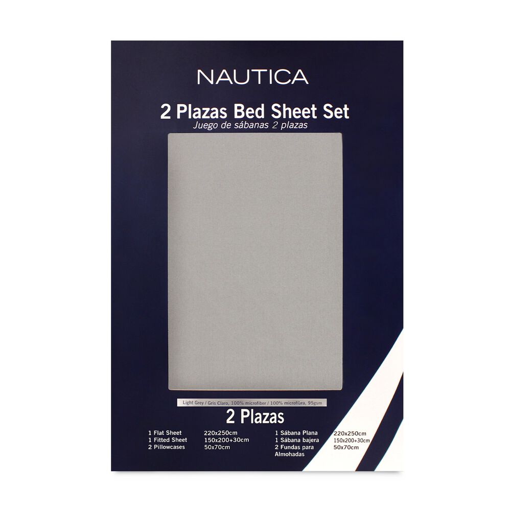 Juego De S&aacute;banas Nautica 4 Piezas Microfibra 2 Plazas Gris Claro image number 3.0