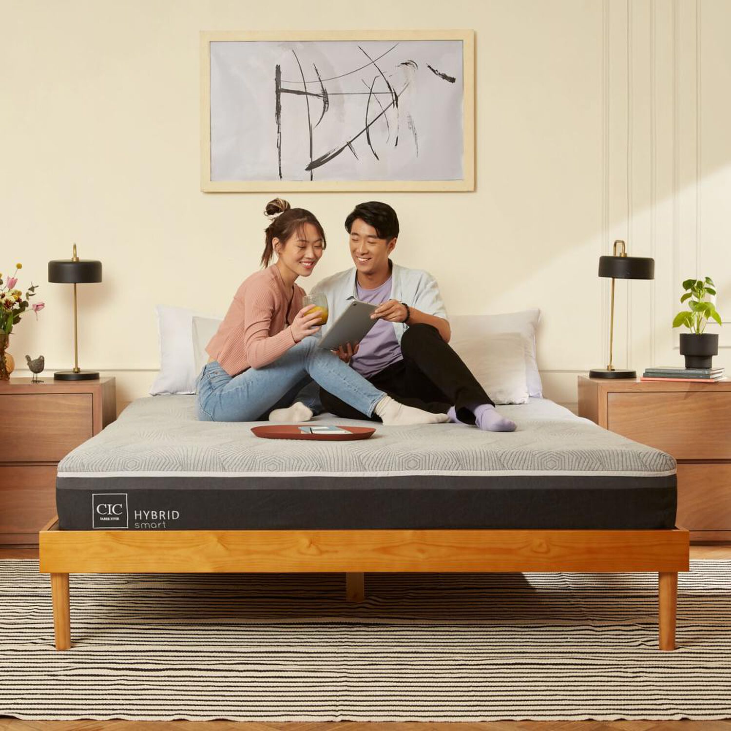 Cama Europea Cic Hybrid Smart / 2 Plazas / Base Dividida + Set De Maderas image number 6.0