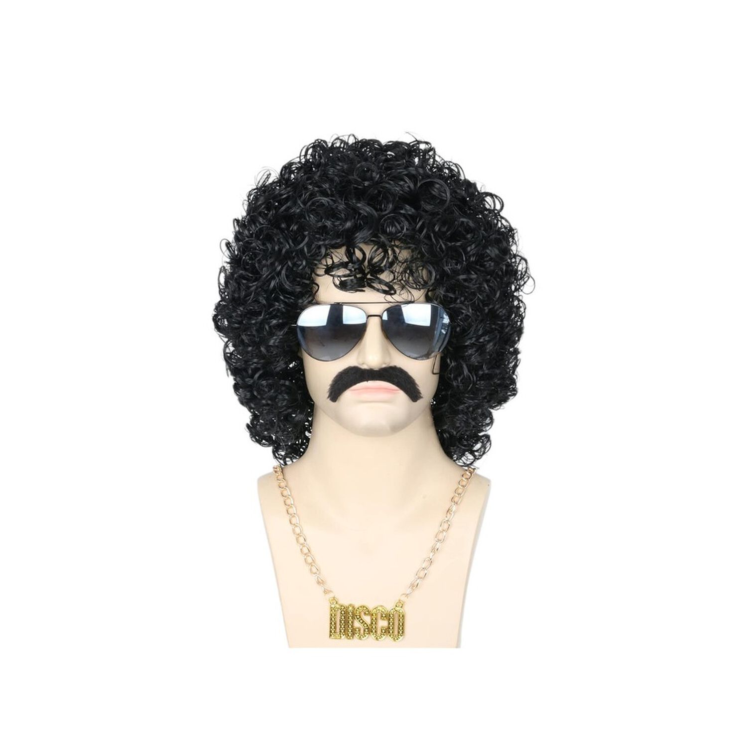 Set Disfraz Afro Retro Hombre A&ntilde;os 80 Onda Disco Pelo image number 0.0