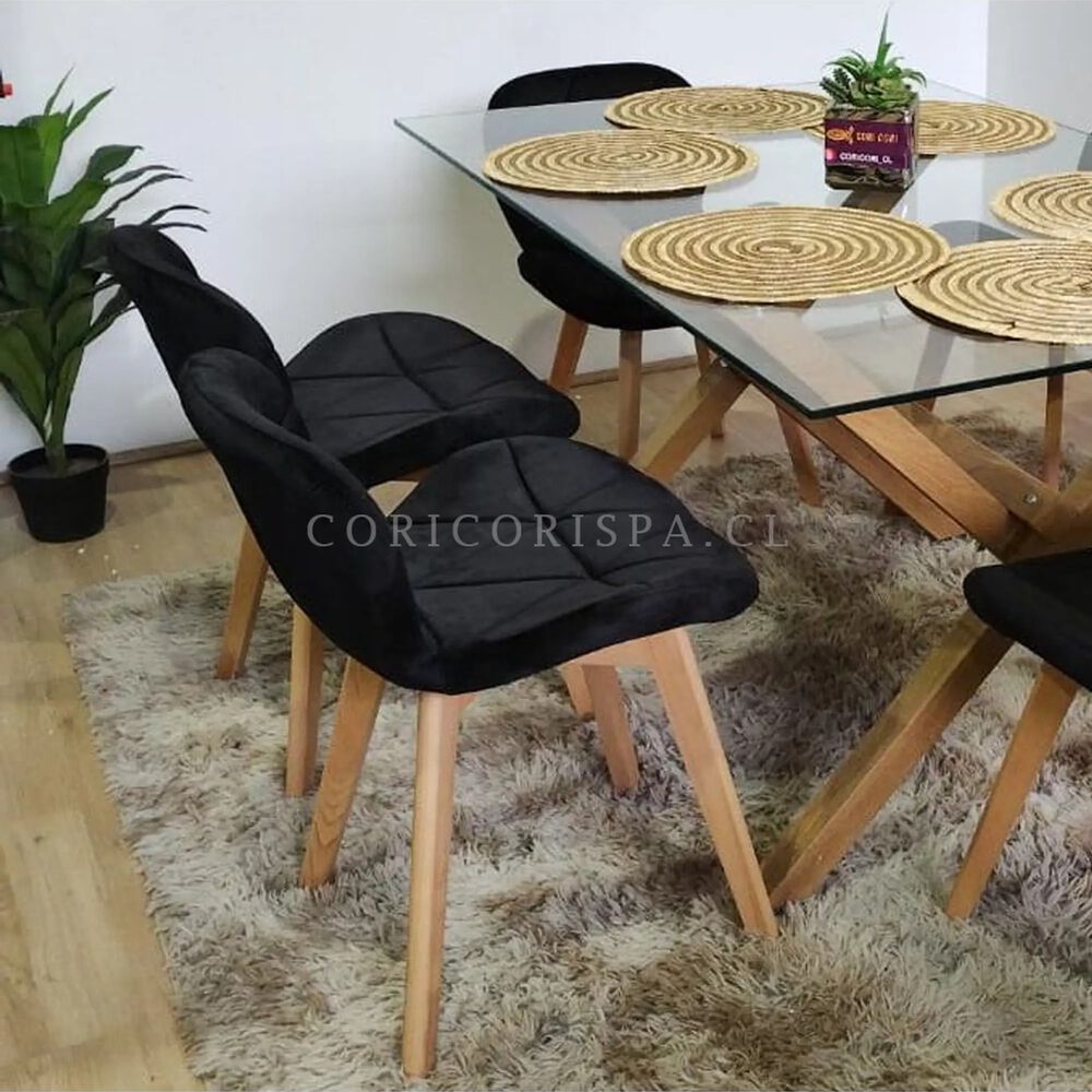 Comedor Medlock 120x80cm + 4 Sillas Mariposa Velvet Negro image number 1.0