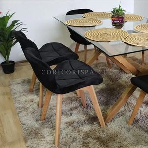 Comedor Medlock 120x80cm + 4 Sillas Mariposa Velvet Negro