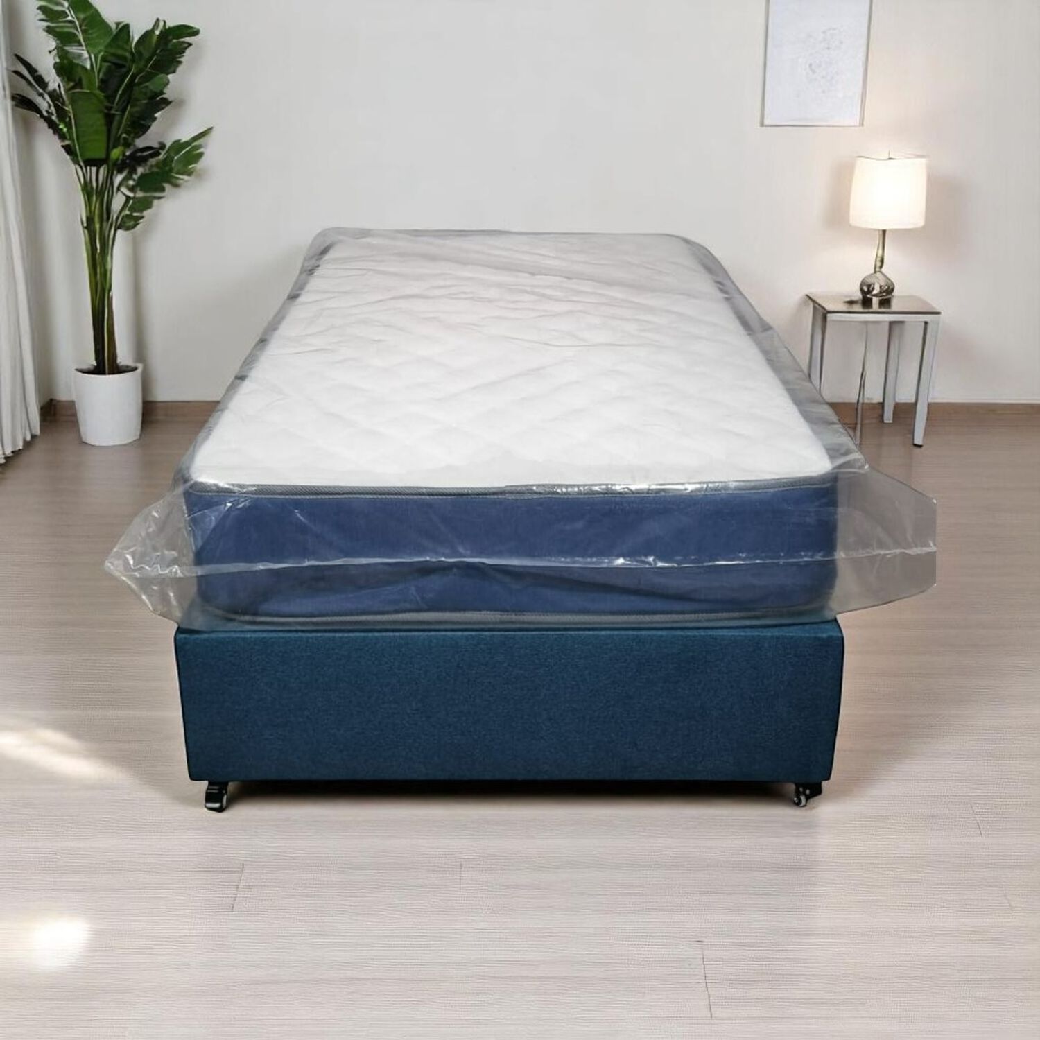 Box Americano De Plaza Lino Azul Con Colchon image number 4.0