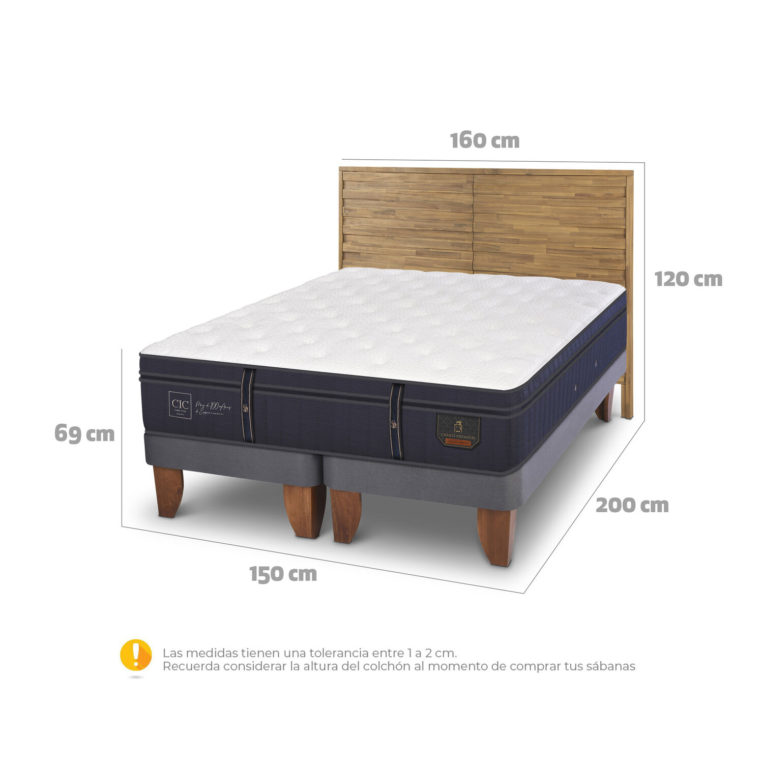 Cama Europea Cic Rodano / 2 Plazas / Base Dividida + Respaldo image number 4.0