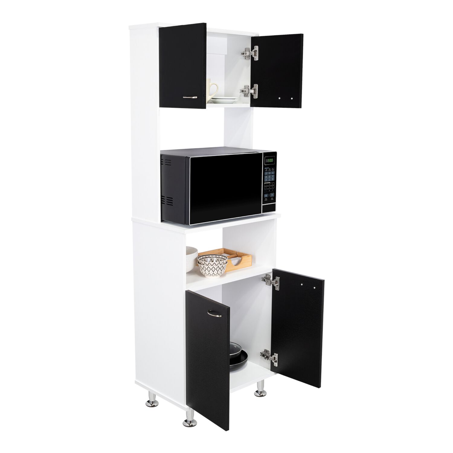 Mueble Microonad 4 Puertas Fm-011b Blanco Y Negro image number 1.0