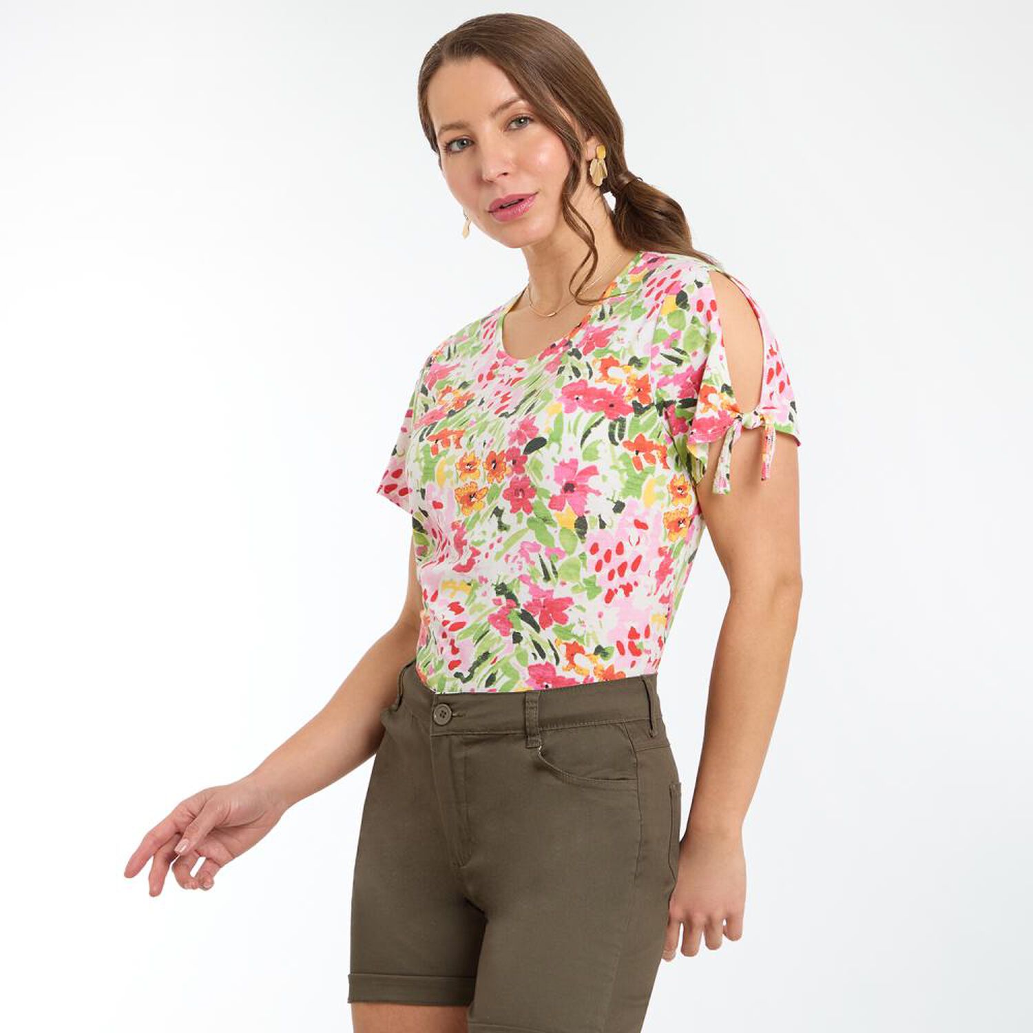 Polera Print Manga Corta Con Amarras Cuello Redondo Mujer Geeps image number 2.0