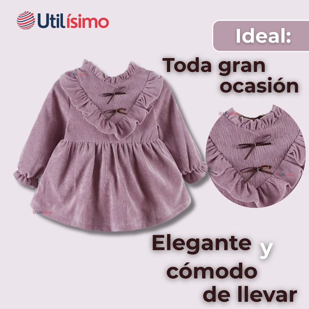 Vestido Con Lazo Negro De Cotelé Forrado En Algodón Niña Color Lila image number 3.0