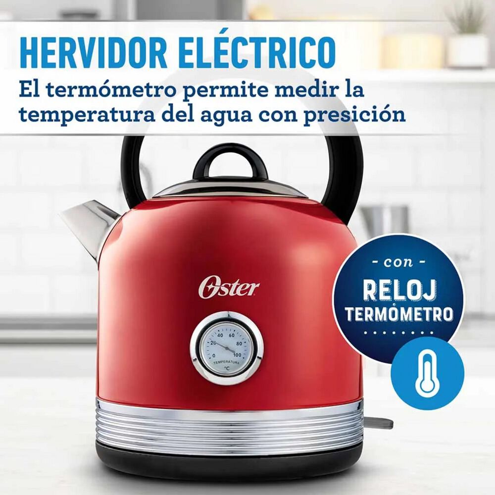 Hervidor Oster Rojo 2,5l Tipo Tetera Con Term&oacute;metro Acero image number 2.0