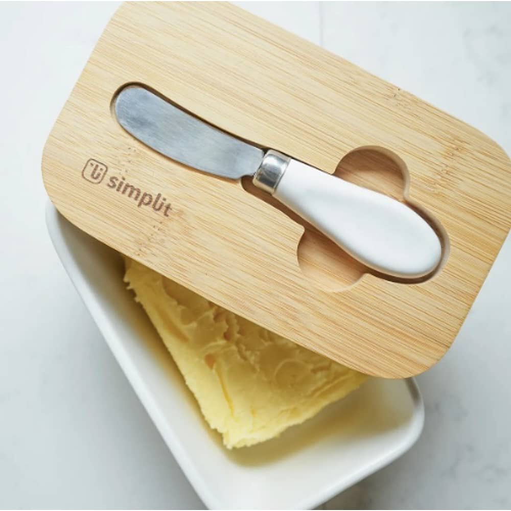 Mantequillero De Cer&aacute;mica Con Tapa Bamboo + Cuchillo 600 Ml image number 3.0