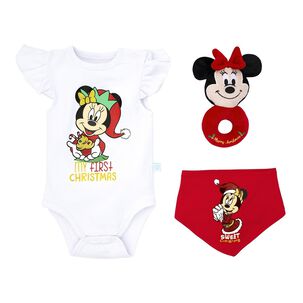Set 3 Piezas Navidad Disney Rojo Ni&ntilde;a Minnie 9 - 12 Meses