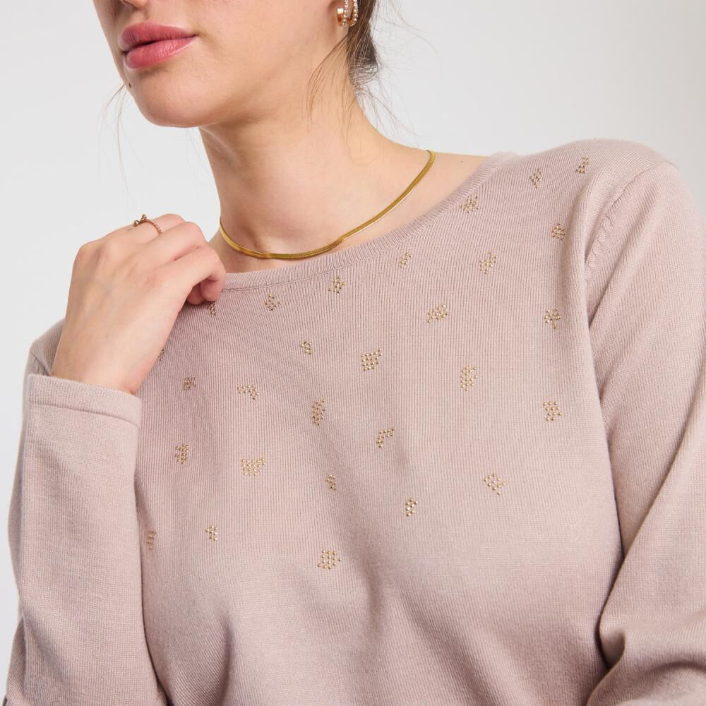 Sweater Aplicación Strass En Cuello Manga Larga Mujer Lesage image number 4.0