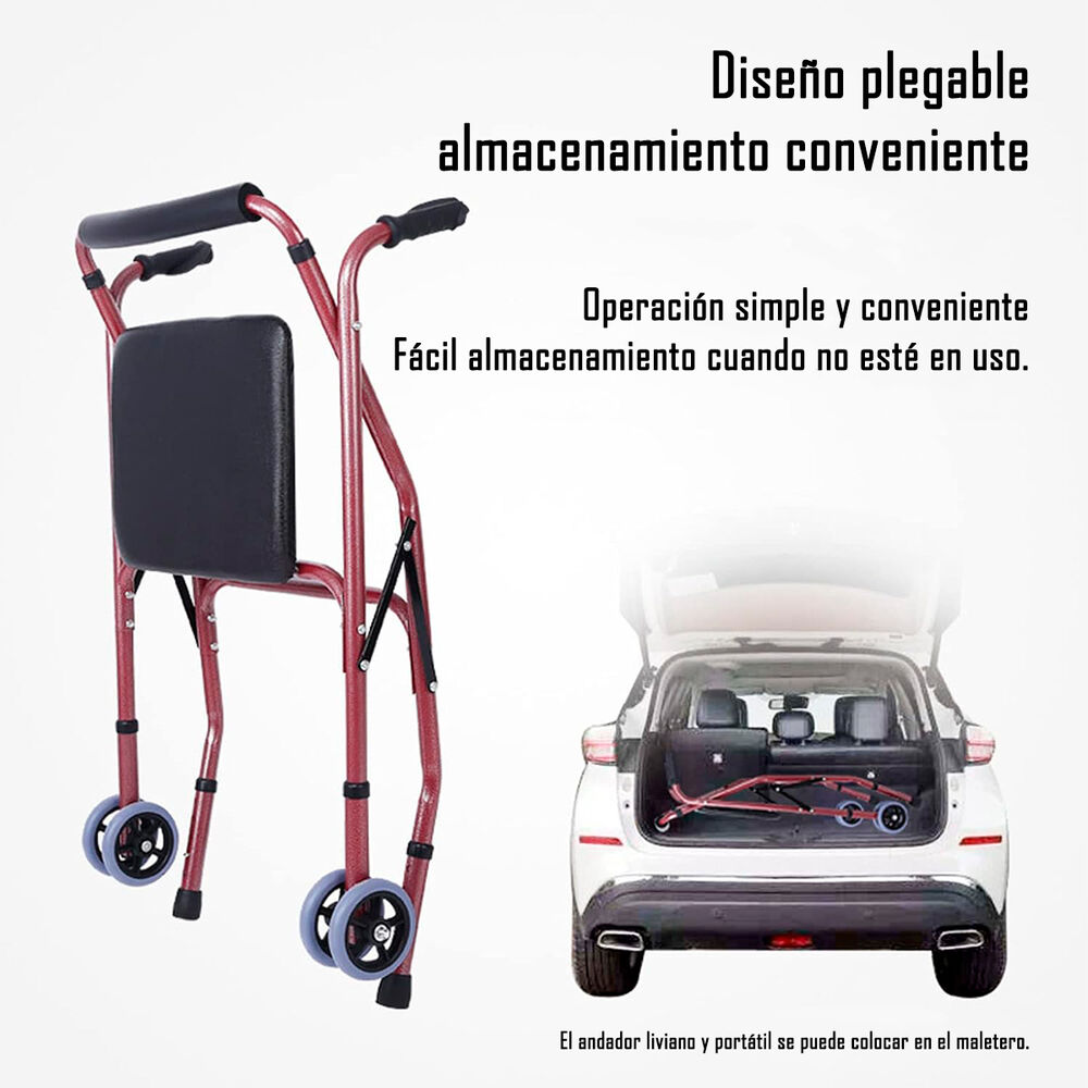 Andador Burrito Con Asiento Adulto Mayor Plegable + Bolso image number 2.0