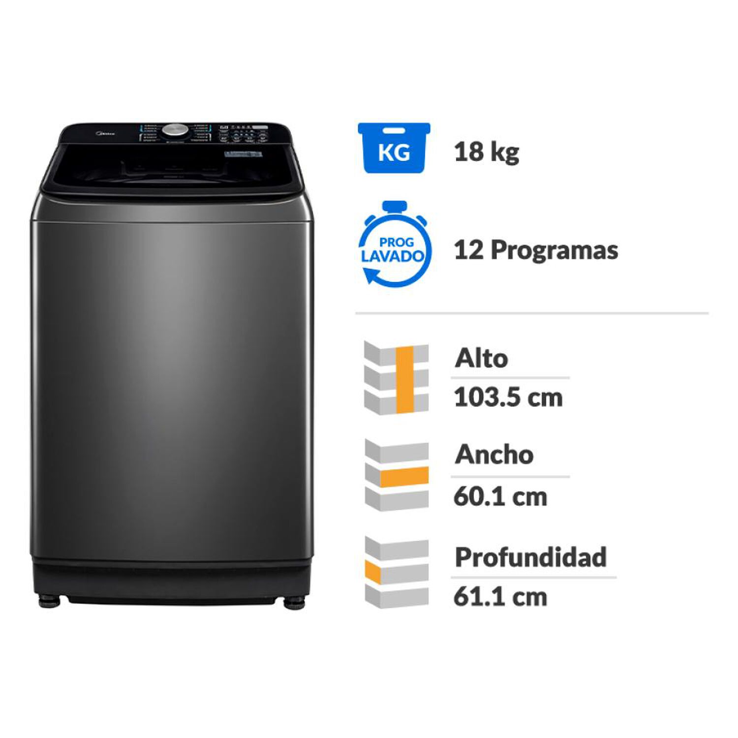 Lavadora Midea MA512W180/T-C/ 18 Kg image number 1.0