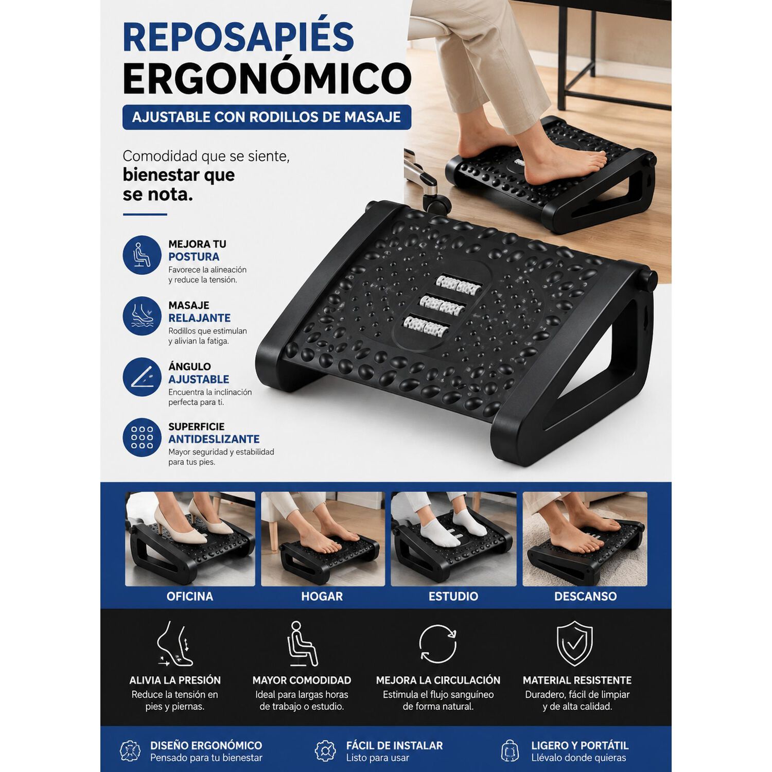 Reposapi&eacute;s Ergon&oacute;mico Ajustable Con Rodillos De Masaje image number 7.0
