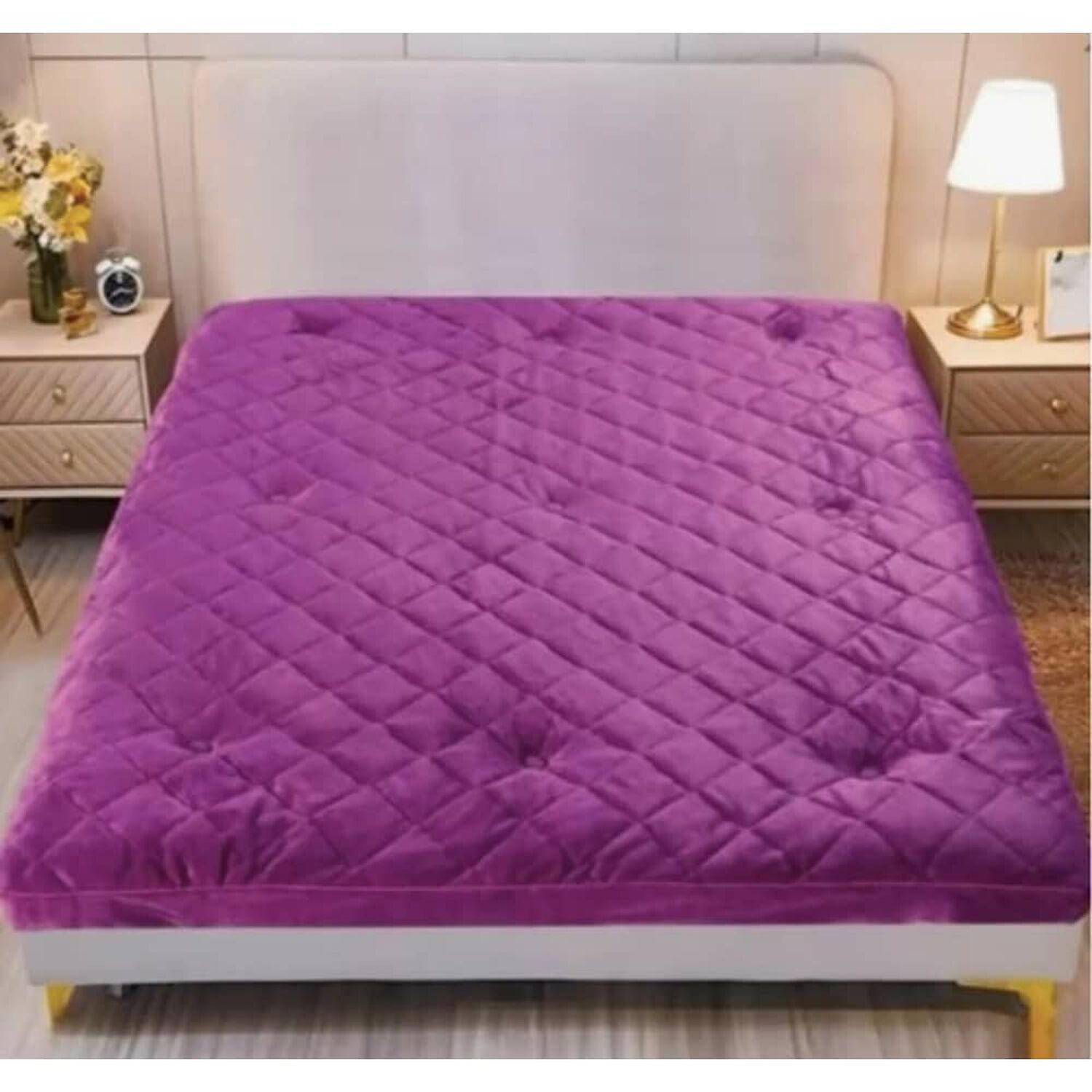 Cubre Colch&oacute;n Plush Acolchado 2 Plazas Morado image number 0.0
