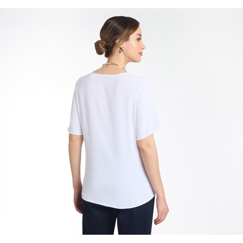 Blusa Lisa Manga Corta Con Aplicaci&oacute;n Recogido En Hombros Cuello V Mujer Lesage image number 3.0