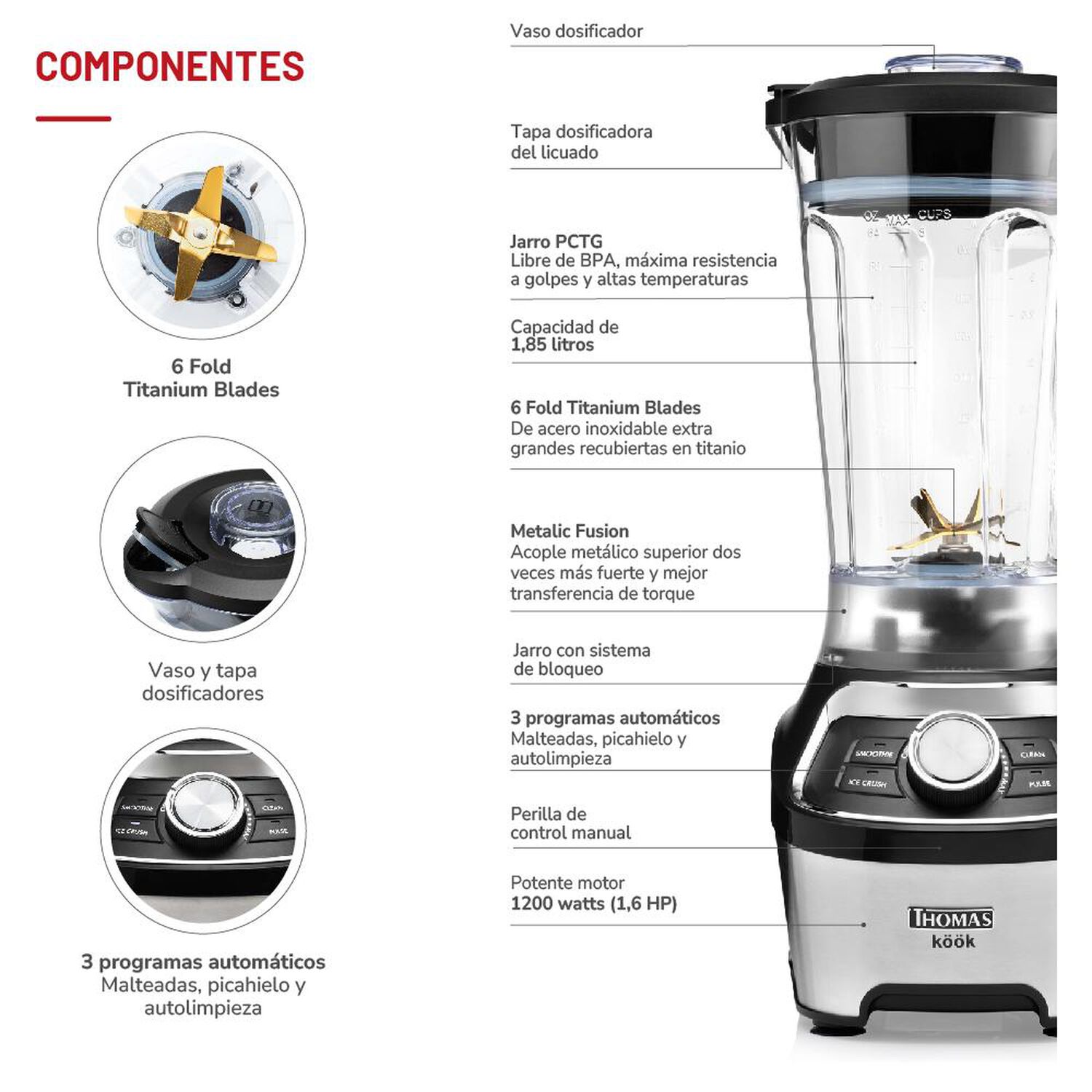 Licuadora Thomas Th-790d / 1,8 Litros / 1200 Watts image number 5.0
