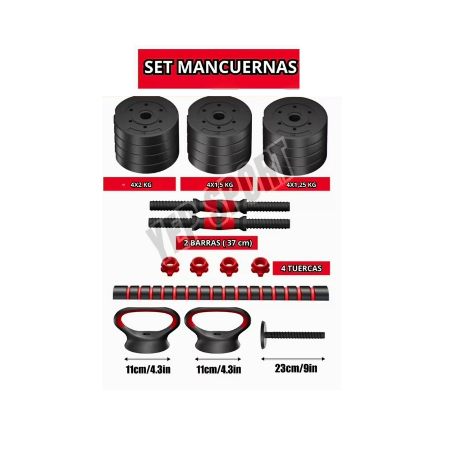 Set Mancuernas Y Barra Ajustable 30 Kg Entrenamiento Fitness image number 3.0