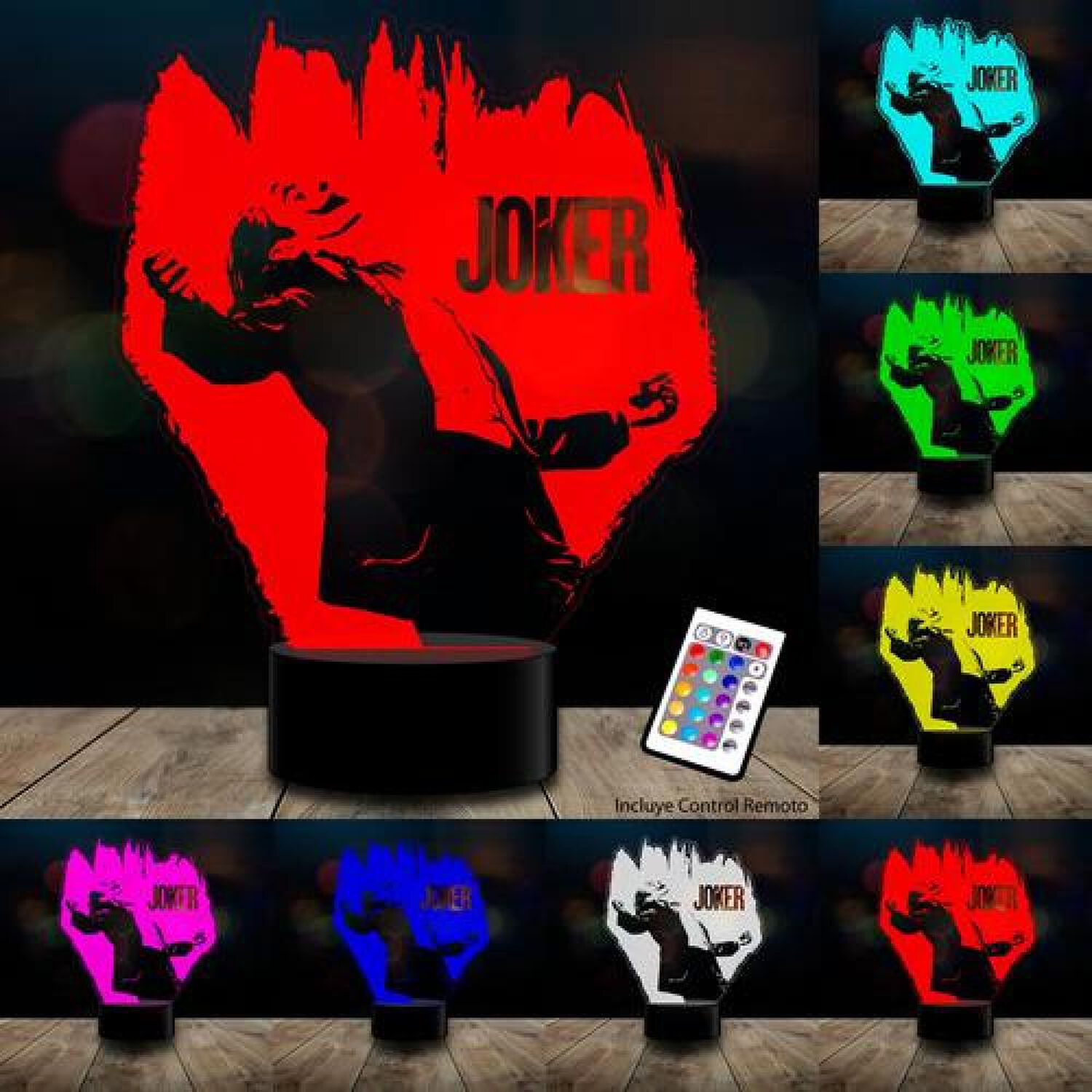 Lampara 3d Joker Batman Escuadron Acr&iacute;lico Control Remoto image number 2.0