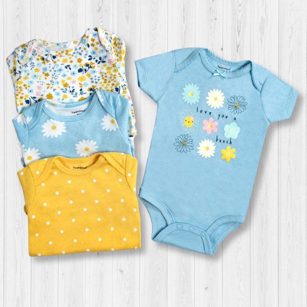 Pack 4 Bodys Niña Manga Corta Tedmimak 100% Algodón Girasoles Amarillo image number 1.0