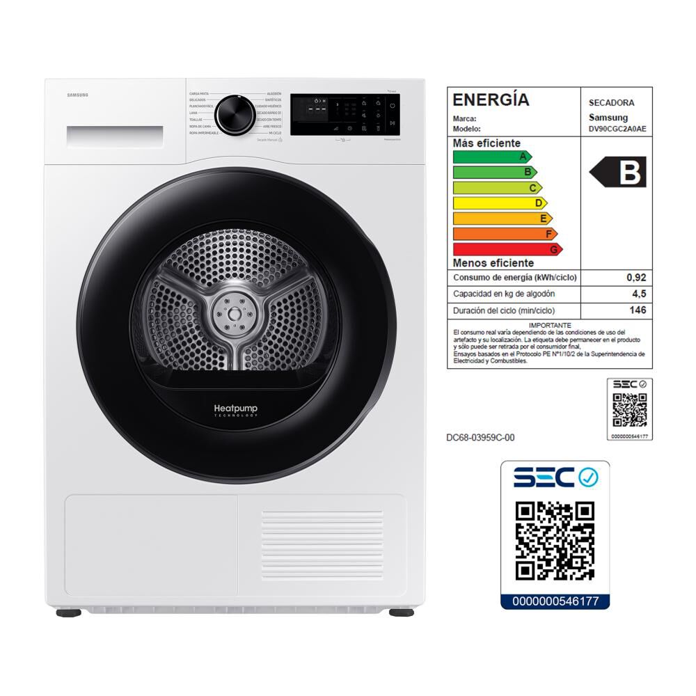 Secadora De Ropa Samsung DV90CGC2A0AEZS / 9 Kg image number 3.0